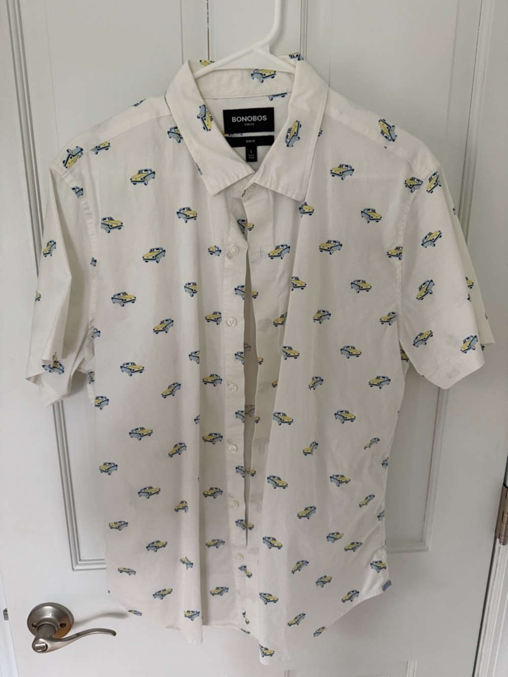 Bonobos Men’s White Car Print Short Sleeve Button Down - Slim Fit